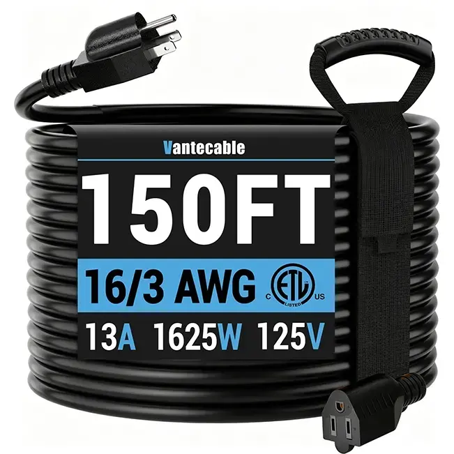 [3ft to 300ft] 16/3 Gauge Indoor Outdoor Extension Cord,balck,Waterproof,ETL,flexible