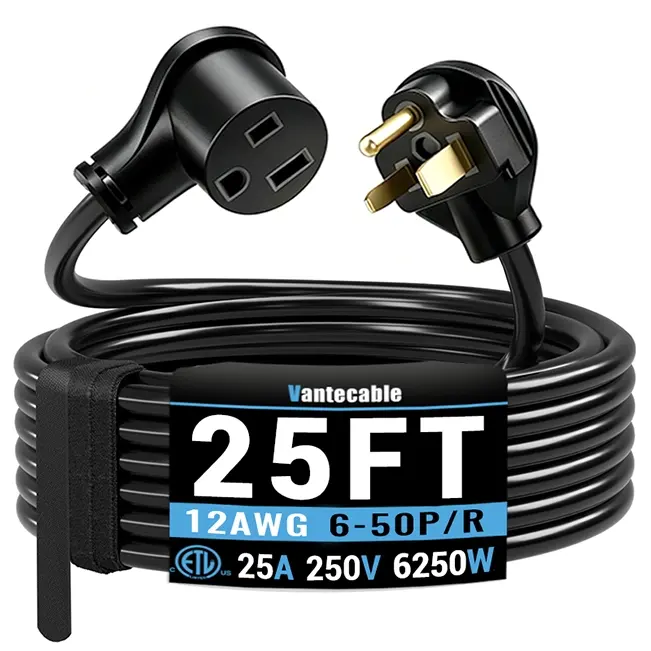 Welder Extension Cord, NEMA 6-50P to 6-50R, 25-40 Amp, SJTW,  ETL Listed, 25-100ft