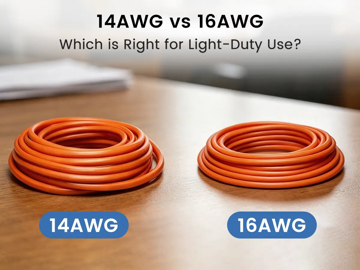 14AWG vs 16AWG extension cord comparison showing cable thickness for light-duty applications