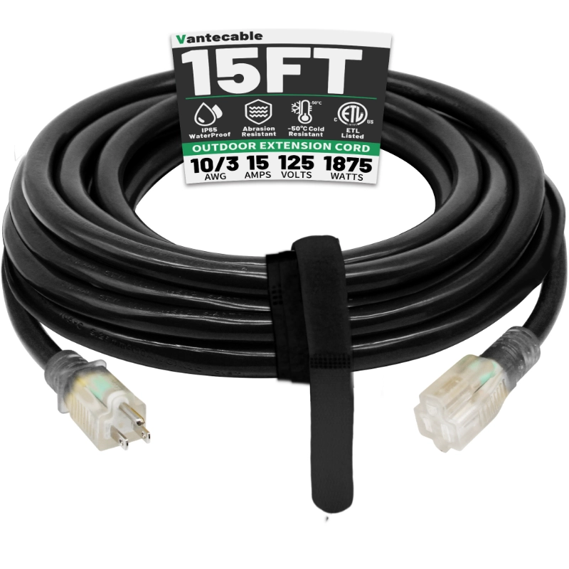 6 Ft 10/3 Black Outdoor Extension Cord Waterproof Heavy Duty 10 Gauge 3 Prong-Vantecable