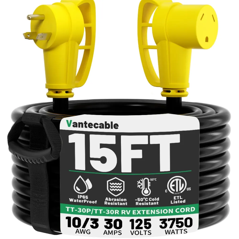 10/3 Gauge 50ft 30 Amp RV Extension Cord, Heavy Duty Waterproof with Easy Grip Handle, green,ETL,flexible