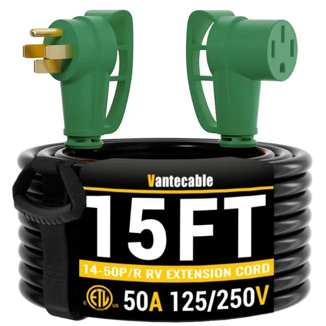 [15ft to 75ft] NEMA 14-50P/R RV/EV Extension Cord Outdoor with Grip Handle,green,Waterproof,ETL,flexible