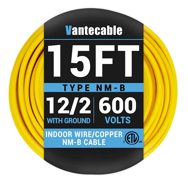 NM-B 12/2 Gauge Electrical Wire with Ground, OFC, 600V, Yellow, UL Listed, 15ft-100ft