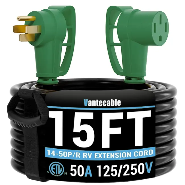 [15ft to 75ft] NEMA 14-50P/R RV/EV Extension Cord Outdoor with Grip Handle,green,Waterproof,ETL,flexible
