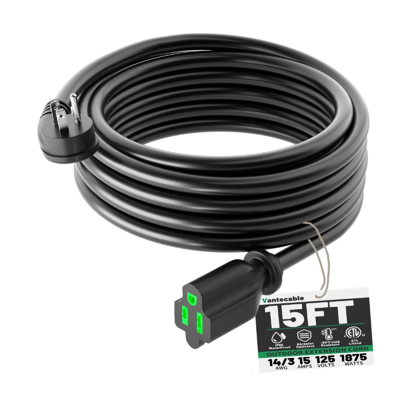 3 Pack 3 Foot Flat Plug Extension Cord Black, 14/3 Gauge Indoor Short Extension Cable