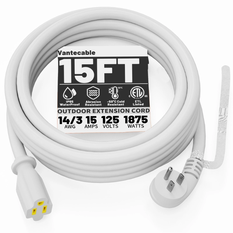 14 Gauge 3 Feet (3 Pack) Flat Plug Extension Cord White Indoor Outdoor-Vantecable