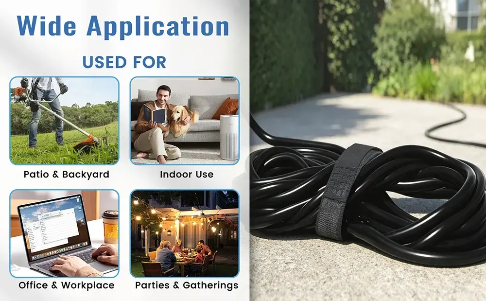 {"default":"Waterproof 16/3 extension cord used for patio lawn mowers indoor appliances and parties."}
