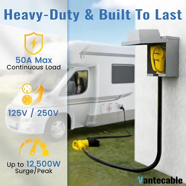 [6ft to 100ft] NEMA 14-50P to NEMA 14-50R 50 Amp RV/EV Extension Cord Outdoor with Grip Handle,yellow,Waterproof,ETL,flexible