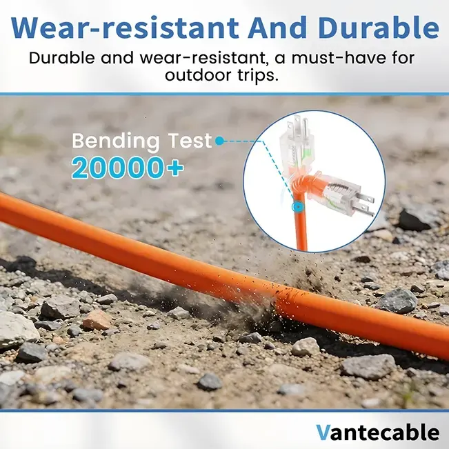 [6ft to 250ft] 12/3 Gauge Heavy Duty Outdoor Extension Cord, Waterproof with LED Lighted End,orange,ETL,flexible