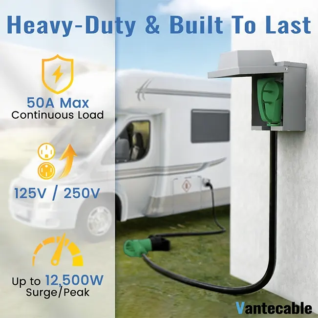 [15ft to 75ft] NEMA 14-50P/R RV/EV Extension Cord Outdoor with Grip Handle,green,Waterproof,ETL,flexible