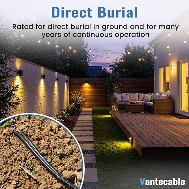 [100ft to 250ft] 12/2 Gauge Low Voltage Landscape Lighting Copper Wire,Direct Burial,Waterproof,black,ETL,flexible
