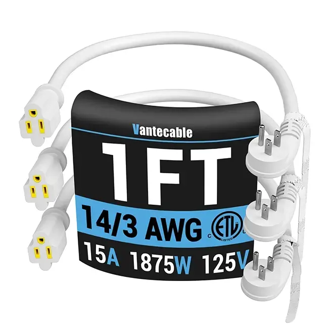 [1ft to 15ft] 14/3 Gauge Flat Plug Extension Cord, White Space-Saving Slim Design, Indoor/Outdoor,Waterproof,ETL,flexible