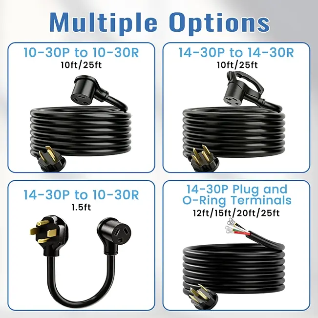 10AWG Dryer Extension Cord, 125V/250V,30A, Pure Copper Wire Cable with PVC Cable Tie, for Outdoor & Indoor Use