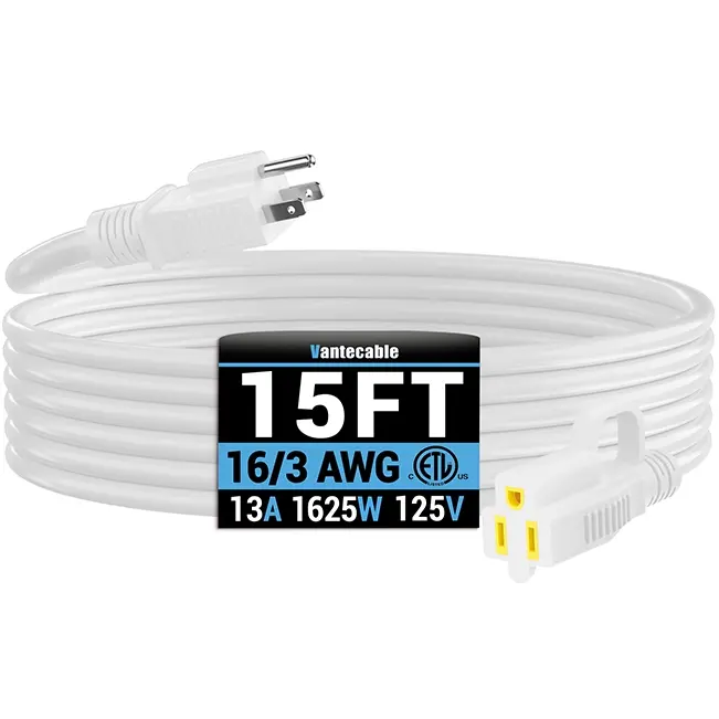 [3ft to20ft] 16/3AWG Indoor Outdoor Extension Cord,white,Waterproof,ETL,flexible