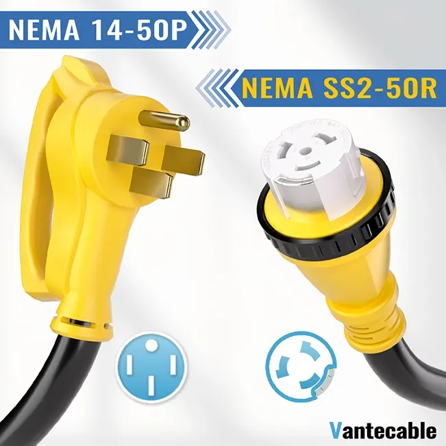 [10ft to 100ft] NEMA 14-50P to SS2-50R Extension Cord with Twist Lock, 50 Amp,for RV Generators and Yachts,Heavy Duty,STW Wire,yellow