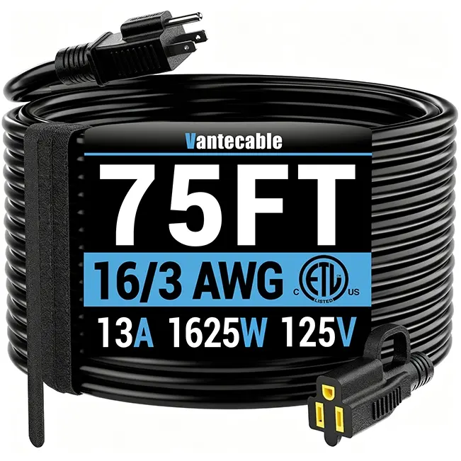 [8ft to 100ft] 16/3 Gauge Black Outdoor Extension Cord, Waterproof Heavy Duty for Landscape Lighting,ETL,flexible