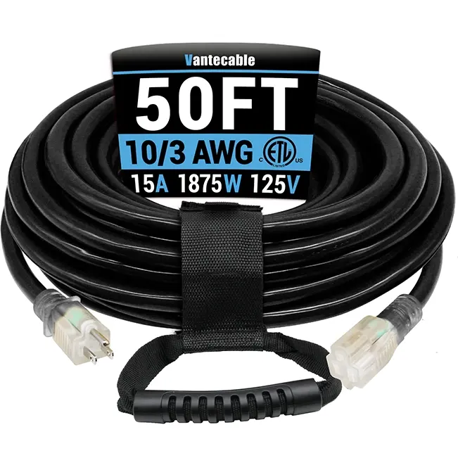 [6ft to 150ft] 10/3 Outdoor Heavy Duty Extension Cord,black,Waterproof,ETL,flexible