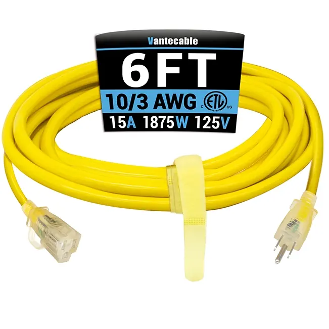 [6ft to 150ft] 10/3 Outdoor Heavy Duty Extension Cord,yellow,Waterproof,ETL,flexible