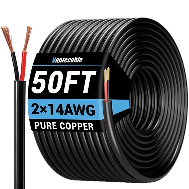 [25ft to 50ft] 14/2 Gauge Copper Electrical Wire, Flexible Stranded Low Voltage Power Cable,black,Waterproof,ETL