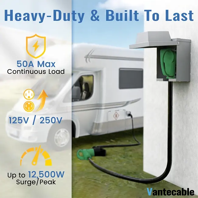 50 Amp RV/EV Extension Cord, for Camper & Outdoor Power, NEMA 14-50P to 14-50R, Green, STW, ETL Listed, 15-100ft