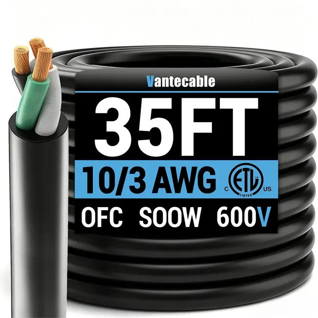 10/3 Gauge SOOW Electrical Wire, 600V, Black, ETL Listed, 25ft-150ft