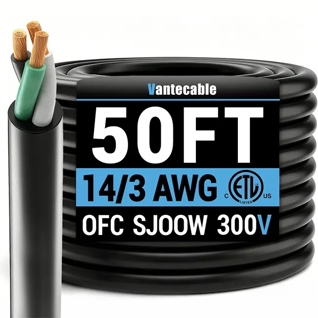 SJOOW Electrical Wire, 14 Gauge, 300V, Bulk Length, ETL Listed, 50-100ft