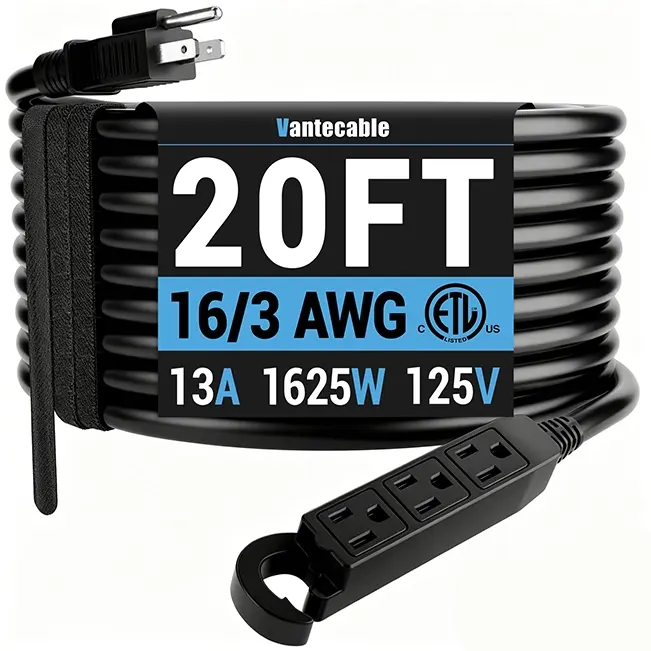 [15ft to 25ft] 16/3 Gauge 3-Outlet Outdoor Extension Cord, Waterproof Power Splitter with Multiple Socket,black/white,Waterproof,ETL,flexible