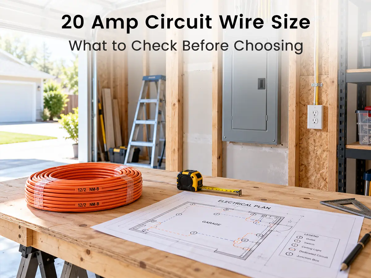 12/2 NM-B cable roll and measuring tools beside a closed residential electrical panel for circuit planning.