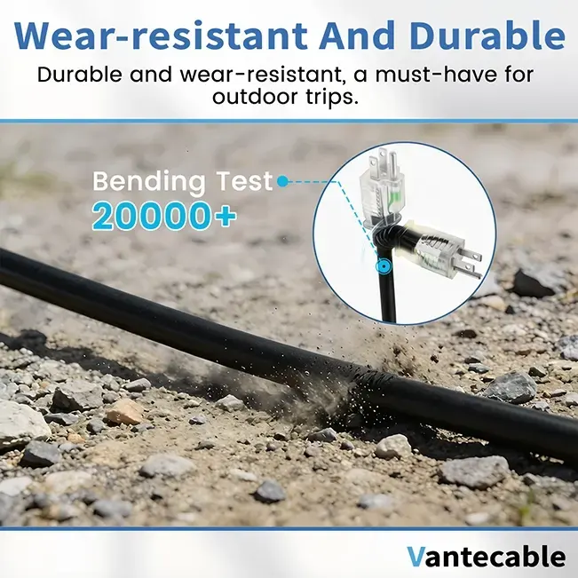 [10ft to 150ft] 12/3 Gauge Heavy Duty Outdoor Extension Cord, Waterproof with LED Lighted End,black,Waterproof,ETL,flexible