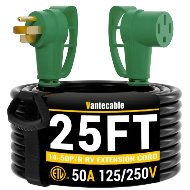 [15ft to 75ft] NEMA 14-50P/R RV/EV Extension Cord Outdoor with Grip Handle,green,Waterproof,ETL,flexible