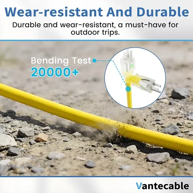 [6ft to 500ft] 12/3 Gauge Heavy Duty Outdoor Extension Cord, with LED Lighted End,yellow,Waterproof,ETL,flexible