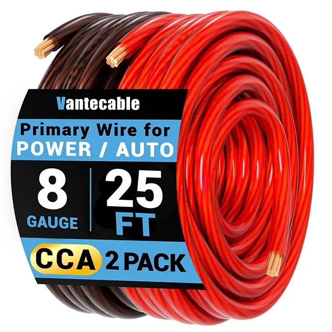 0/4/8 Gauge High-Performance CCA Wire Set, Red/Black Power & Ground Cable,Waterproof,ETL