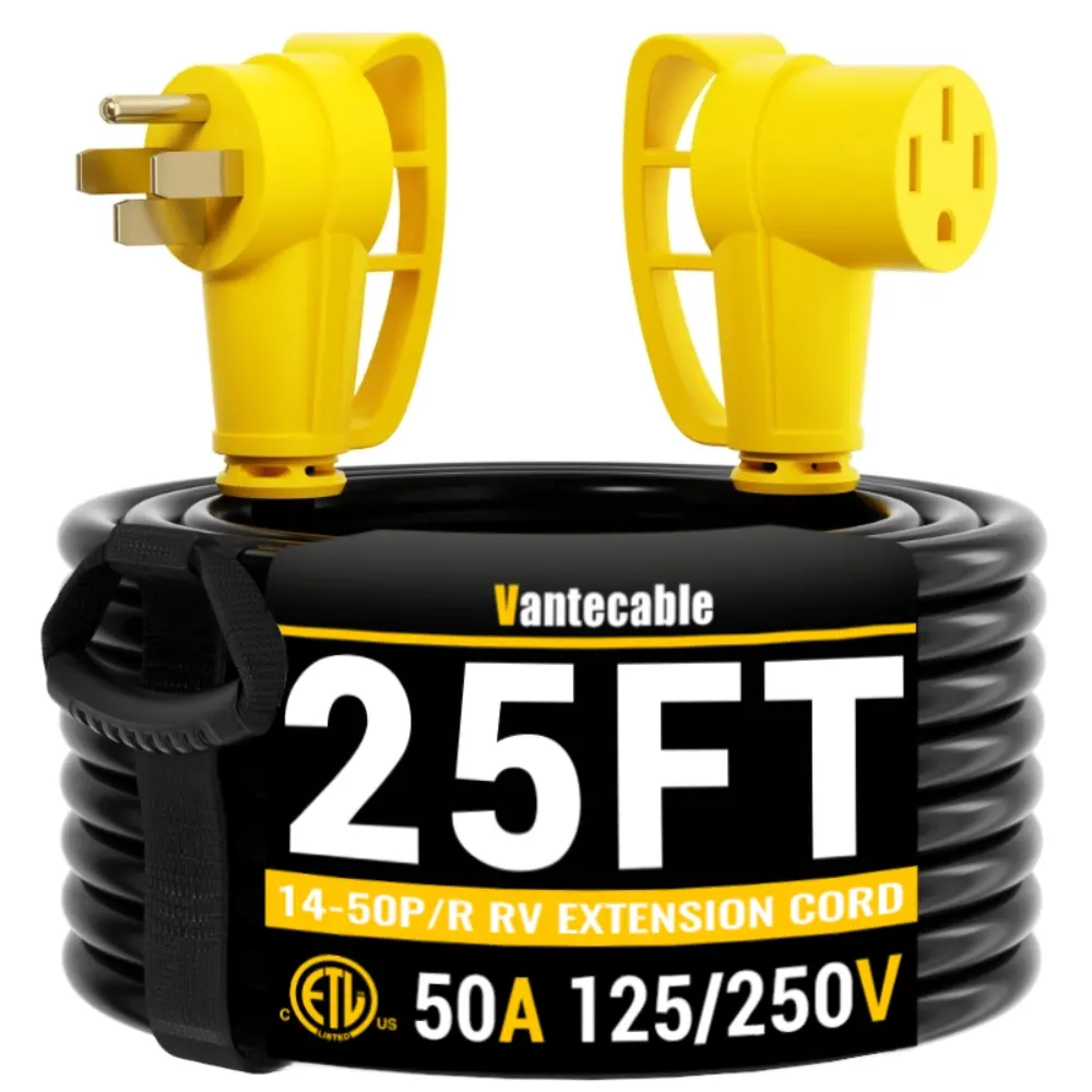 [6ft to 100ft] NEMA 14-50P to NEMA 14-50R 50 Amp RV/EV Extension Cord Outdoor with Grip Handle,yellow,Waterproof,ETL,flexible