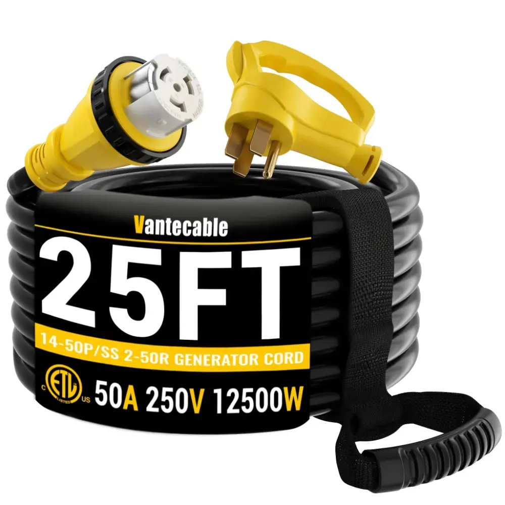 50 Amp 4 Prong 75FT, Generator Cord, 50 Amp RV Extension Cord with Twist Lock, NEMA 14-50P to SS2-50R Heavy Duty STW Wire