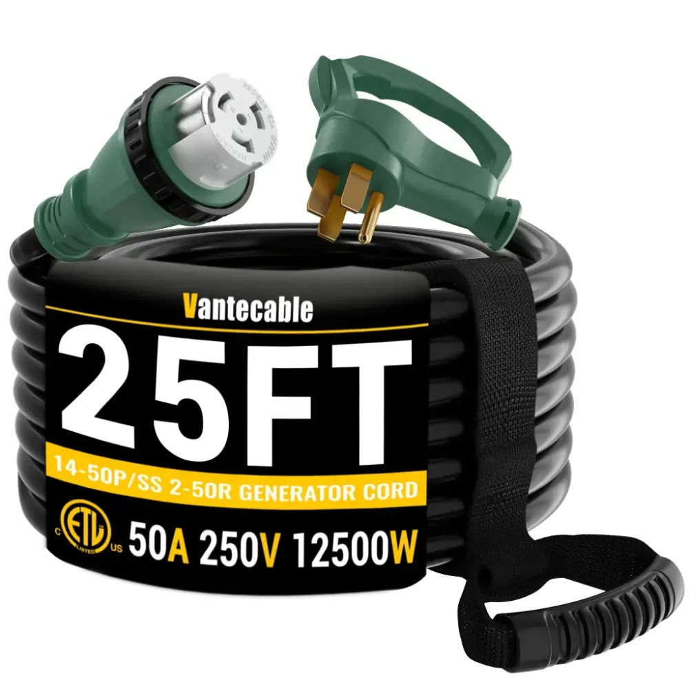 6*3+8*1 Gauge 50ft 50 Amp Generator & RV Extension Cord, NEMA 14-50P to SS2-50 Twist Lock Heavy Duty Power Cable,black,Waterproof,ETL,flexible