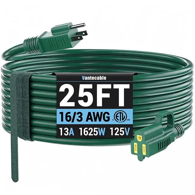 [10ft to 200ft] 16/3 AWG Indoor Outdoor Green Extension Cord,green,Waterproof,ETL,flexible