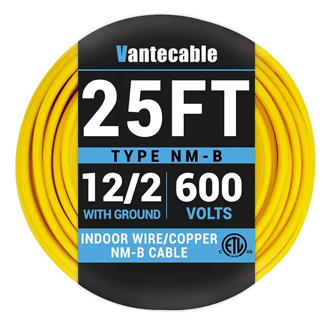 NM-B 12/2 Gauge Electrical Wire with Ground, OFC, 600V, Yellow, UL Listed, 15ft-100ft
