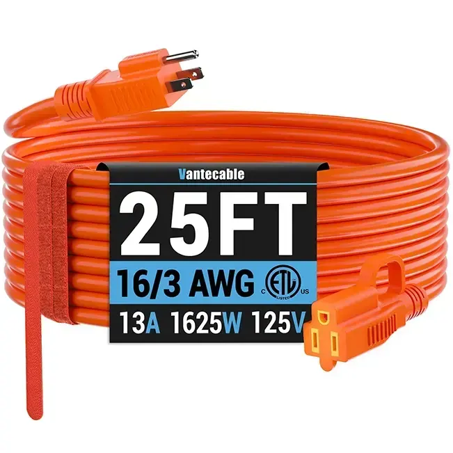 [25ft to 50ft] 16/3 Gauge Indoor Outdoor Extension Cord,orange,Waterproof,ETL,flexible