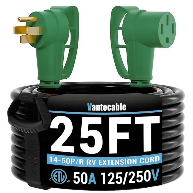 [15ft to 75ft] NEMA 14-50P/R RV/EV Extension Cord Outdoor with Grip Handle,green,Waterproof,ETL,flexible