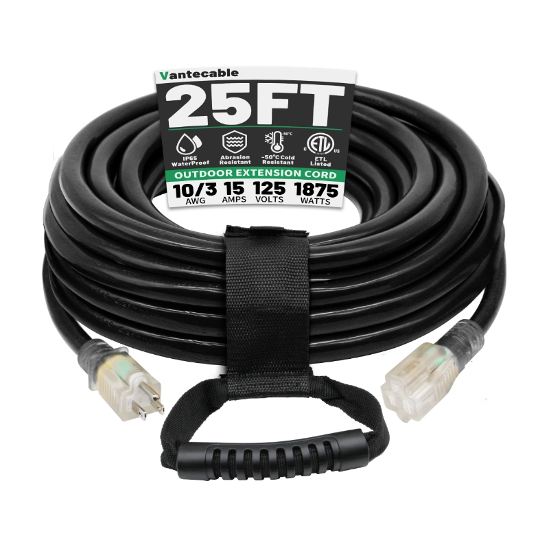 6 Ft 10/3 Black Outdoor Extension Cord Waterproof Heavy Duty 10 Gauge 3 Prong