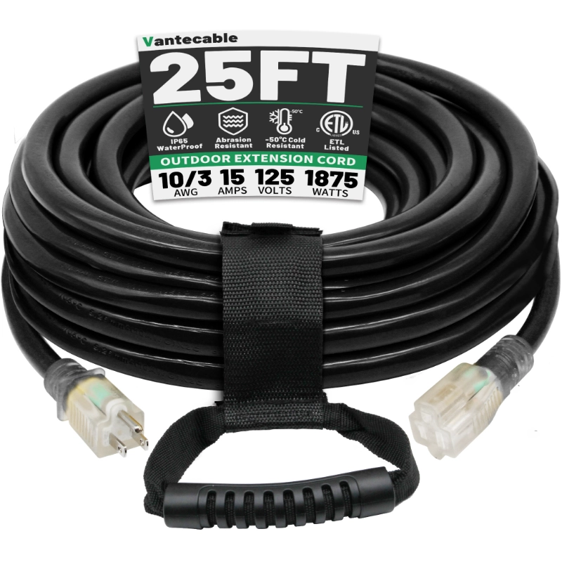 6 Ft 10/3 Black Outdoor Extension Cord Waterproof Heavy Duty 10 Gauge 3 Prong-Vantecable