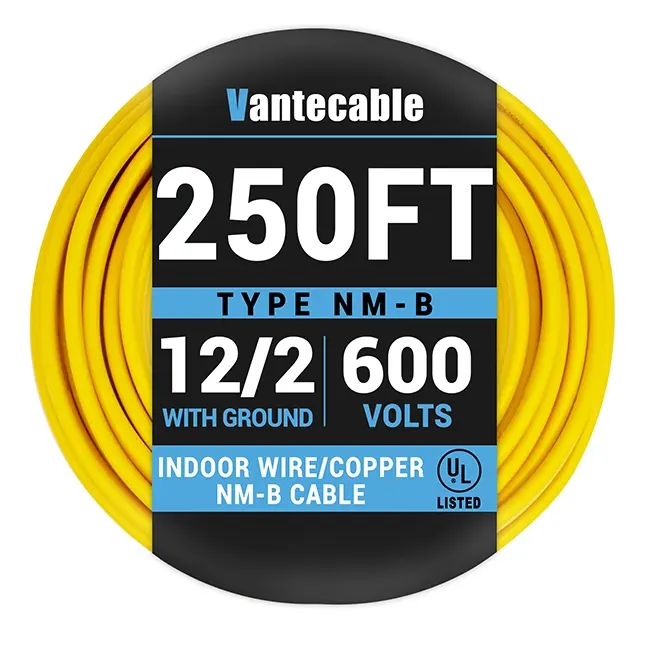 [25ft to 100ft] 12/2 Gauge NM-B Wire, Indoor Electrical Copper Wire with Ground, Yellow Romex Equivalent,Waterproof,ETL,flexible