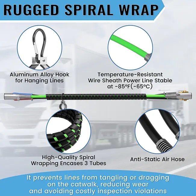 12FT Semi Truck Air Lines Kit with 2PCS Glad Hands, 3-in-1 Air Hoses & 7 Way ABS Electric Power Line, with 2PCS Gladhand Handles, 4PCS Seals and Tender Spring Kit for Semi Truck Trailer Tractor Vantecable