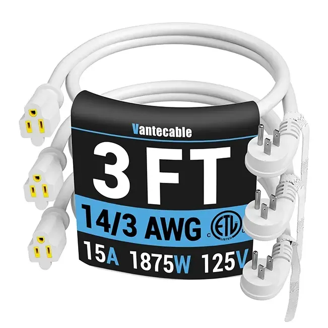 [1ft to 15ft] 14/3 Gauge Flat Plug Extension Cord, White Space-Saving Slim Design, Indoor/Outdoor,Waterproof,ETL,flexible