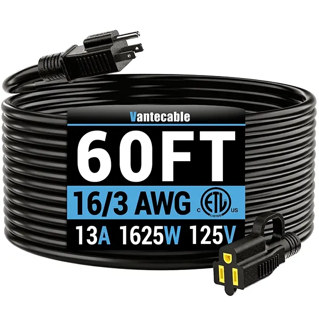 [8ft to 100ft] 16/3 Gauge Black Outdoor Extension Cord, Waterproof Heavy Duty for Landscape Lighting,ETL,flexible