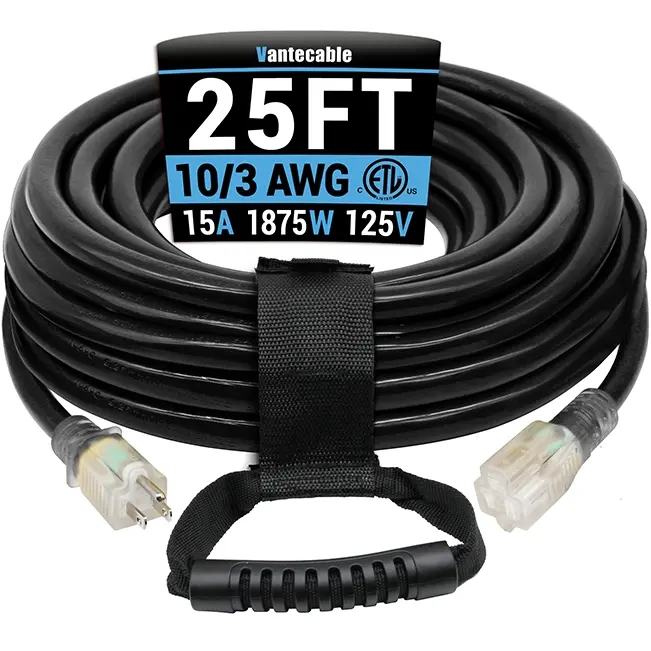 [6ft to 150ft] 10/3 Outdoor Heavy Duty Extension Cord,black,Waterproof,ETL,flexible