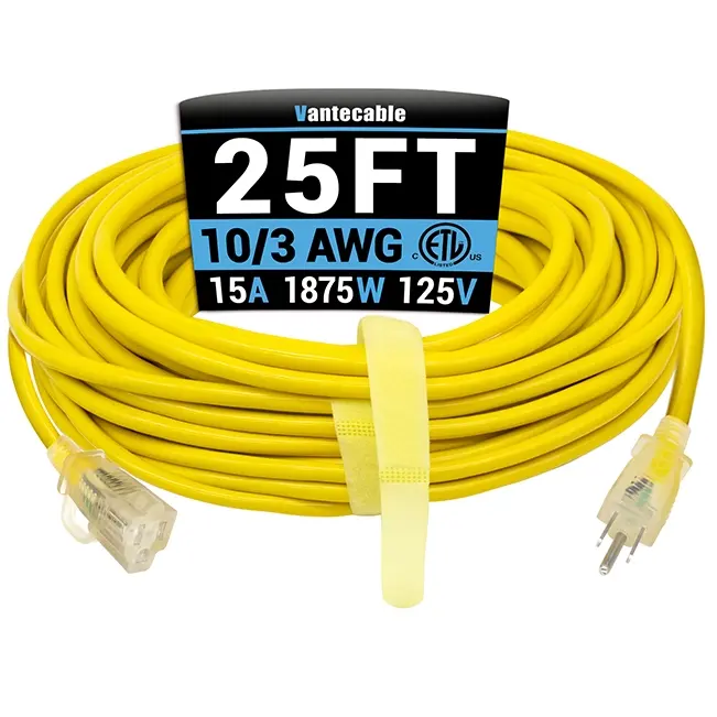 [6ft to 150ft] 10/3 Outdoor Heavy Duty Extension Cord,yellow,Waterproof,ETL,flexible