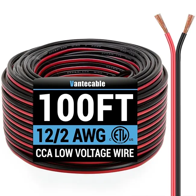 [100ft to 250ft] CCA Electrical Wire 12/2 Conductors Red&Black Cable Hookup LED Lighting Strips Flexible Wire,ETL