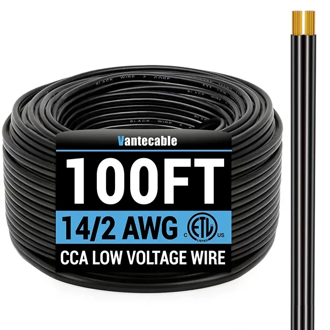 14/2 Gauge Direct Burial Wire, CCA, for LED Lighting Strips, black, ETL Listed, 100-250ft