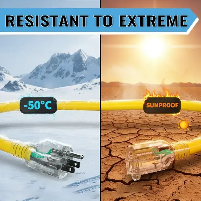 [10ft to 100ft] 14/3 Gauge Heavy Duty Outdoor Extension Cord Waterproof with Lighted,yellow,Waterproof,ETL,flexible